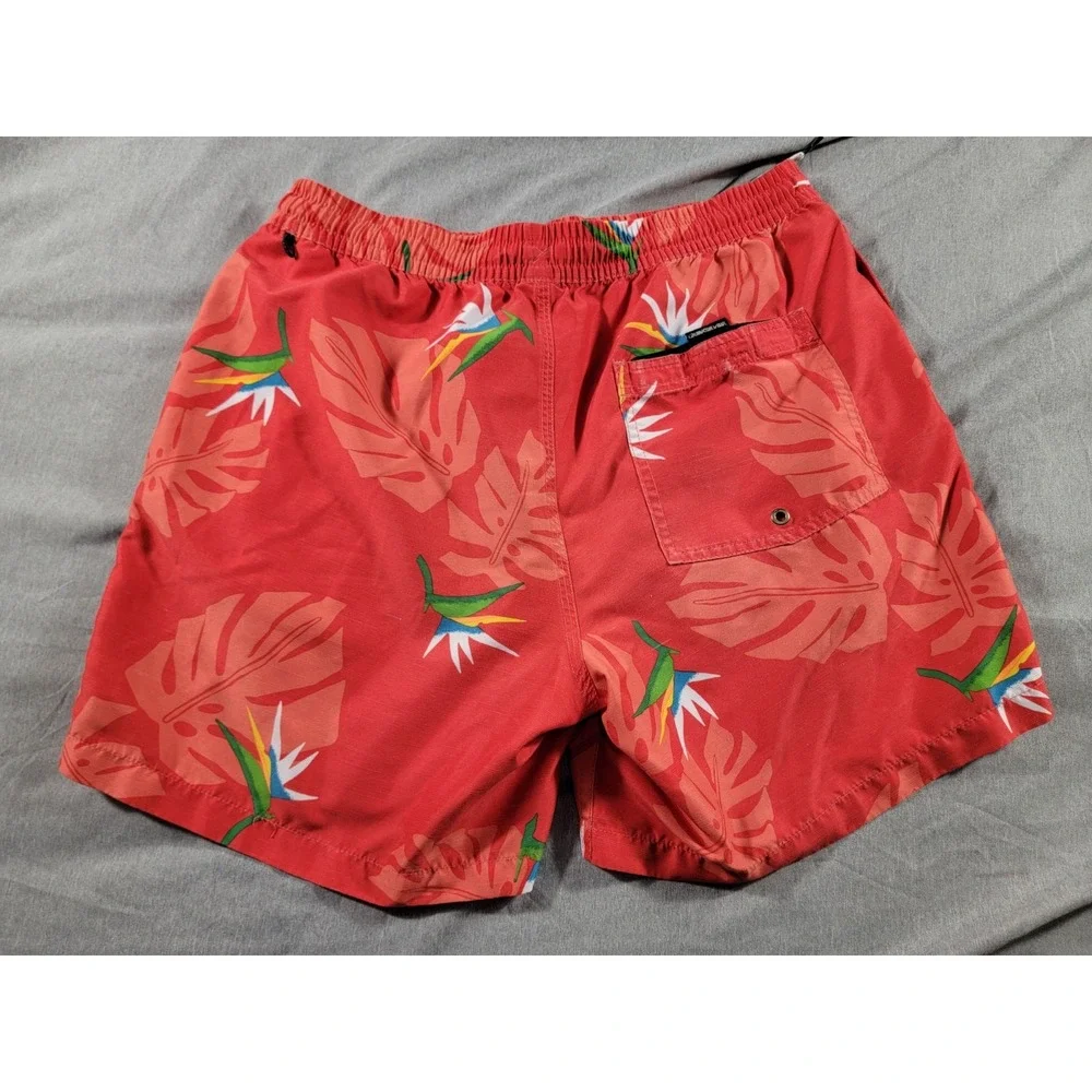 Quiksilver Volley‎ Shorts Red Tropical Beach bird of paradise w/ pockets